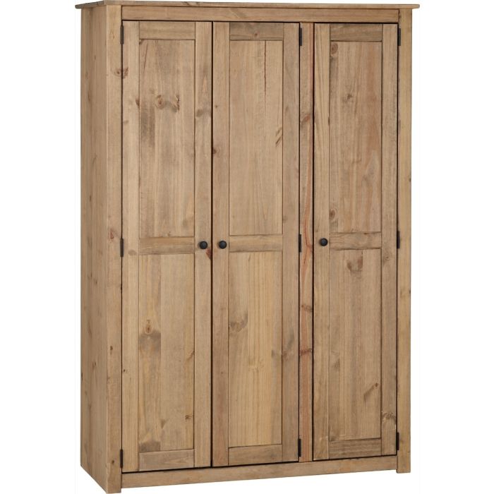 Wardrobe - PRESTON 3 Door Wardrobe Natural Wax 118cm