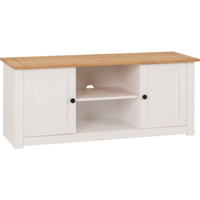 Panama 2 Door 1 Shelf Flat Screen TV Unit - White Natural Wax