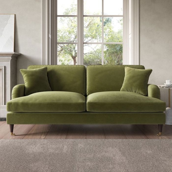 PAYTON Velvet 3 Seater Sofa - Olive Green
