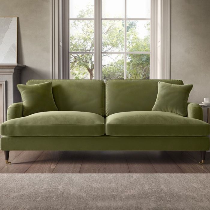 PAYTON Velvet 4 Seater Sofa - Olive Green