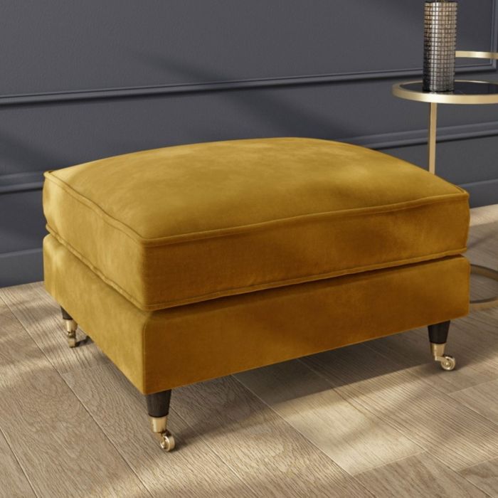 PAYTON Velvet Large Footstool - Mustard