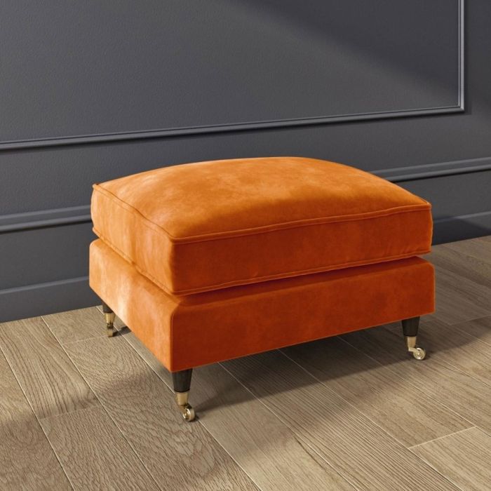 PAYTON Velvet Large Footstool - Orange