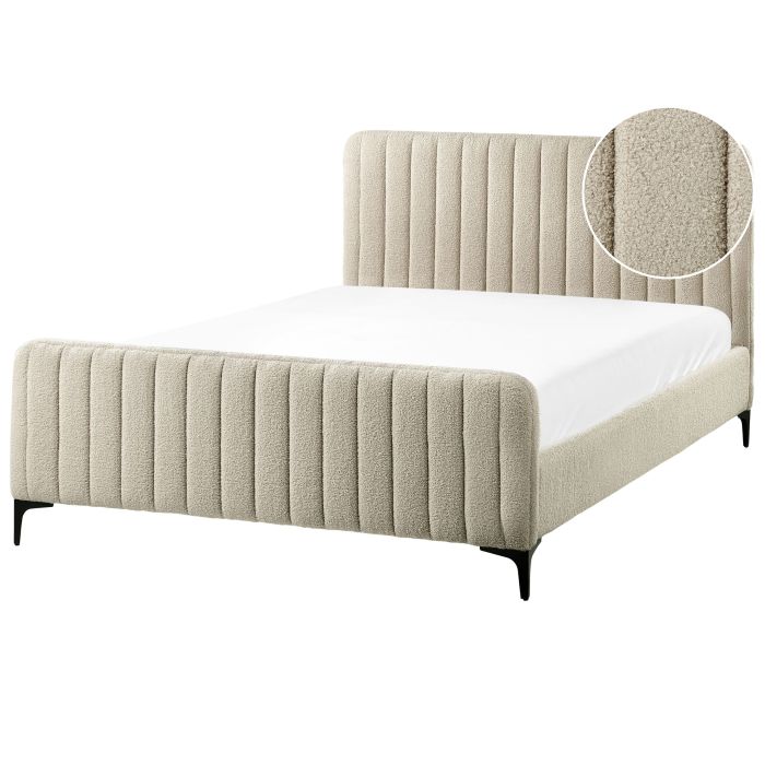 KEWAL Bedframe Boucle 140 x 200cm EU Double Bed Beige