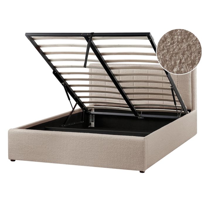 MONTI Ottoman Bedframe Boucle 140 x 200cm EU Double Bed Taupe