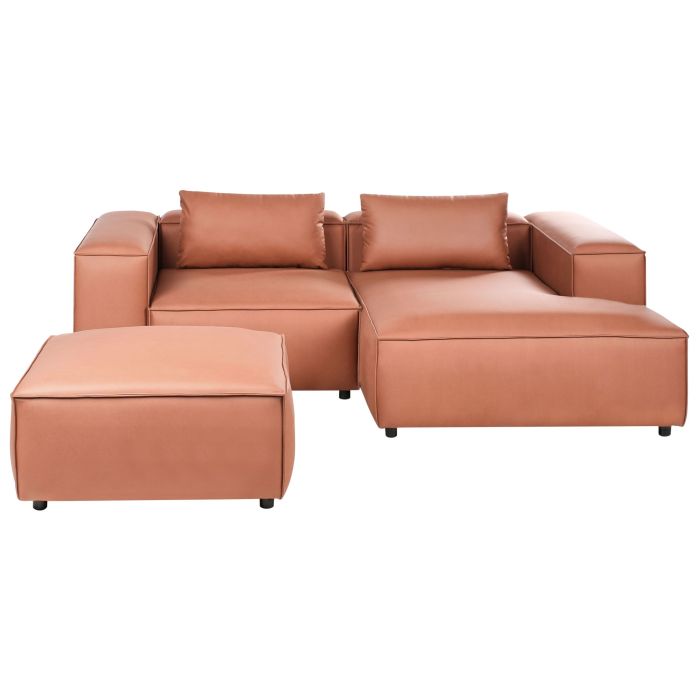 COMLEIGH Faux Leather 3 Seater L Shaped Corner Sofa - Brown, Right Hand Facing