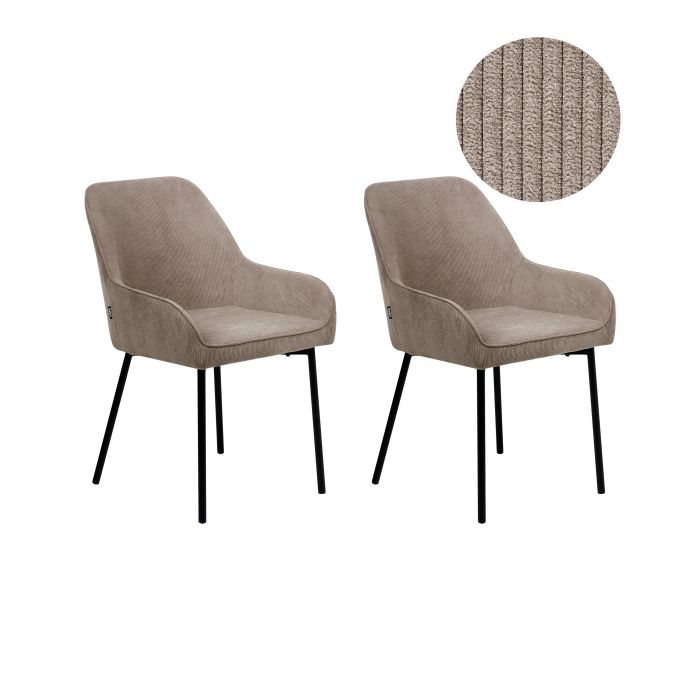 Set of 2 Dining Chairs LOVERNA Corduroy Beige