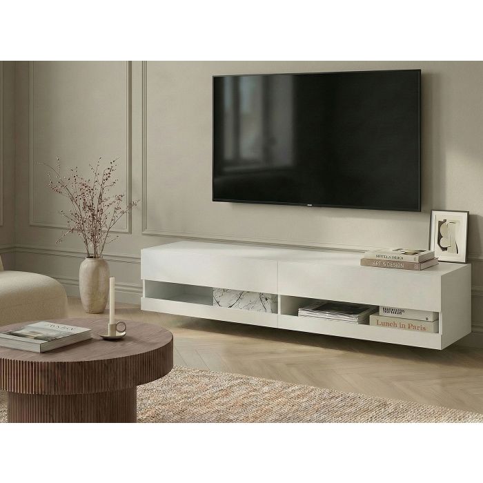 CANTERO TV Stand with LED - White, 140cm