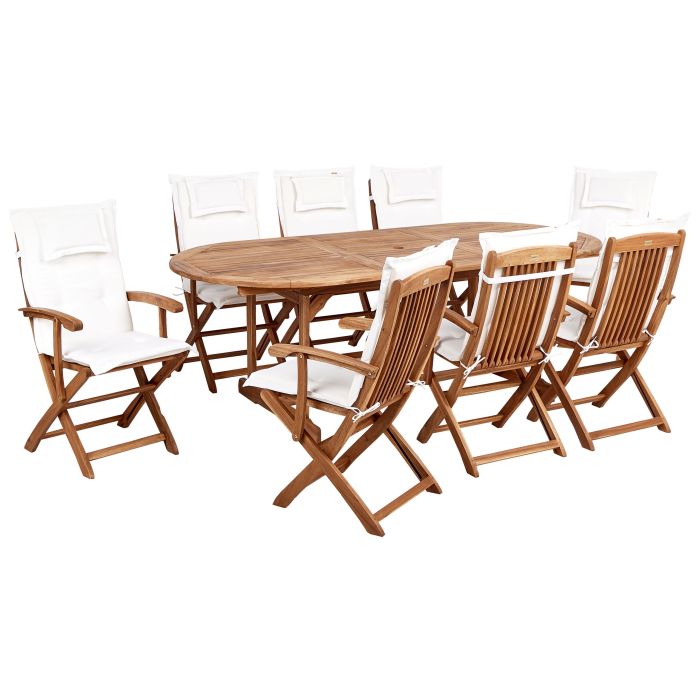 Garden Dining Set 8 Seater MAUI II with Cushions Acacia Wood Off-White