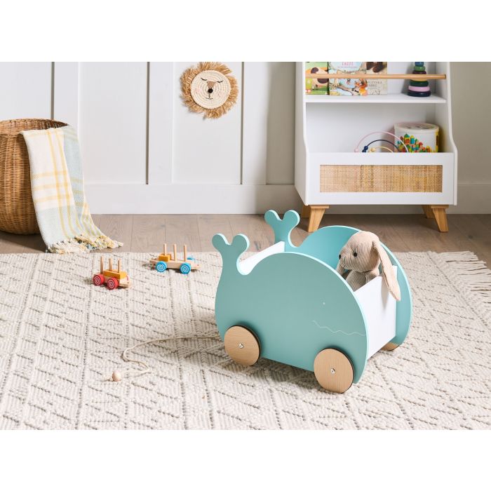 HAVERO Toy Baby and Toddler Furniture Toy Box with Wheels - Blue