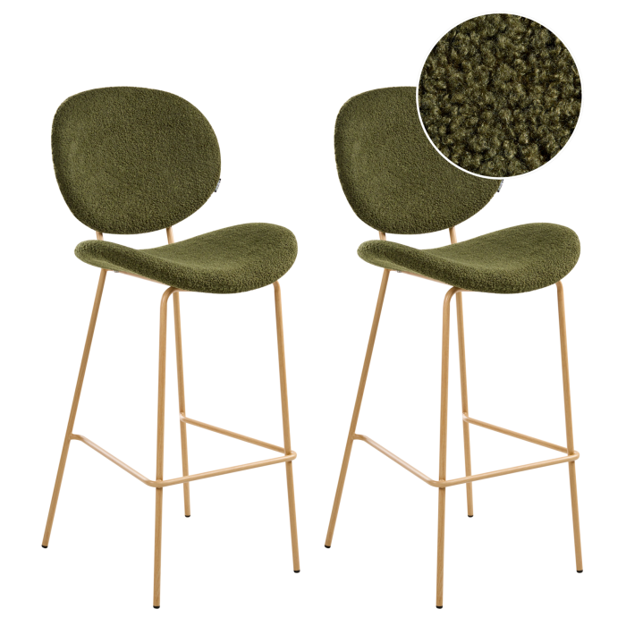 PELLIAN Boucle Fabric Bar Stools Set of 2 - Dark Green