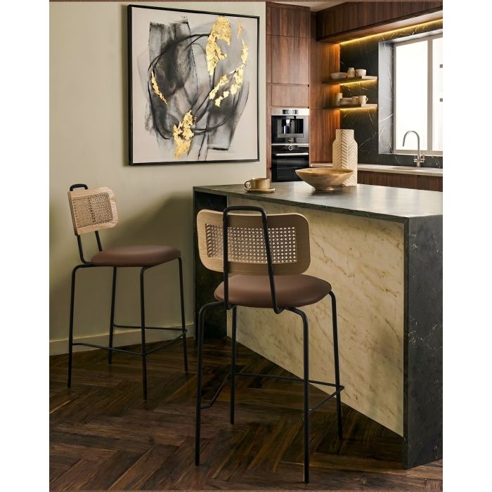BIKUXA Faux Leather Bar Stool Set of 2 - Brown