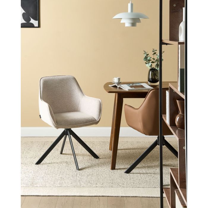 CIZEXI Faux Linen Swivel Dining Chair - Light Beige