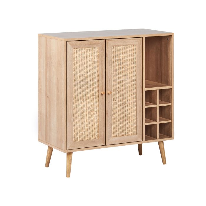 Rattan 2 Door Wine Cabinet Light Wood PAGET