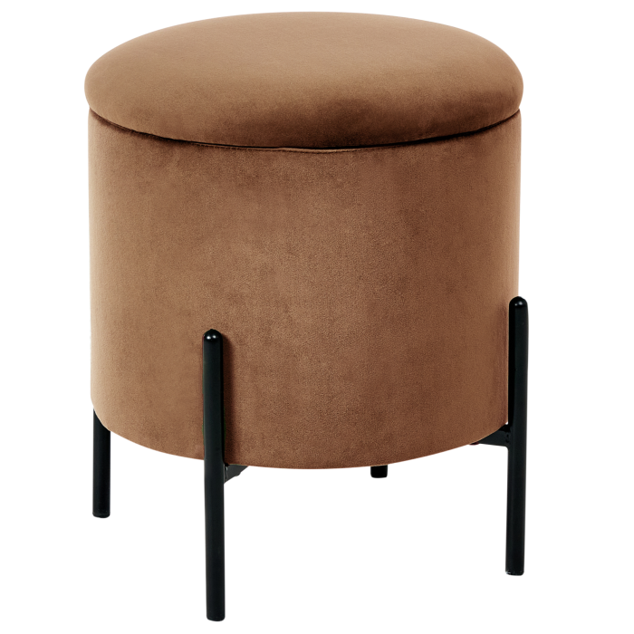 DERVALE Velvet Ottoman Storage Pouffe - Dark Brown