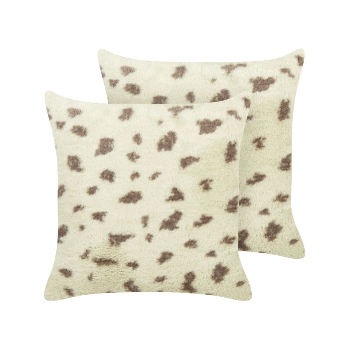 Set of 2 Decorative Cushions KASRA Faux Fur 45 x 45 cm Beige Abstract Pattern