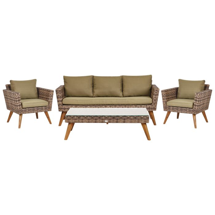 Garden Lounge Set with Table 5 Seater VITTORIA PE Rattan Olive Green