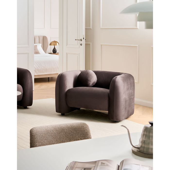 BAYUFA Velvet Armchair - Dark Brown