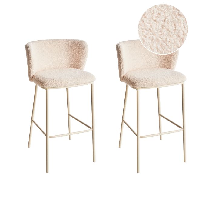 Set of 2 Bar Chairs MINA II Boucle Light Beige