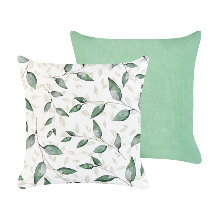 FLYLAEF Set of 2 Outdoor Cushions Plant Pattern 45 x 45 cm Green