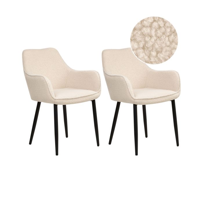 Set of 2 Dining Chairs ALDEN Boucle Light Beige