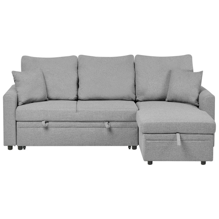 GRIMDON Faux Linen 3 Seater L Shaped Corner Sofabed - Grey, Right Hand Facing
