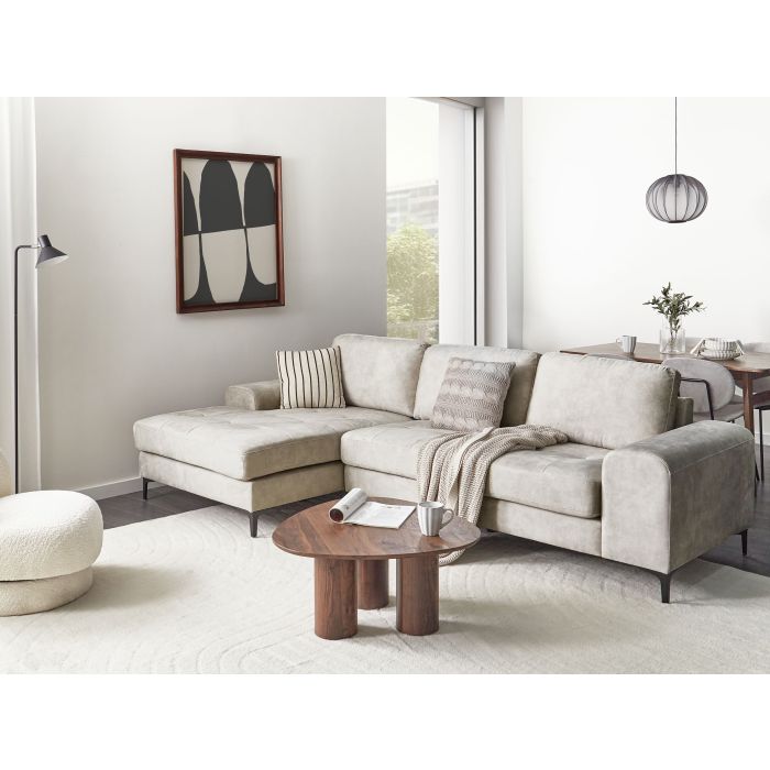 Right Hand Velvet Corner Sofa Light Beige KIRUNA
