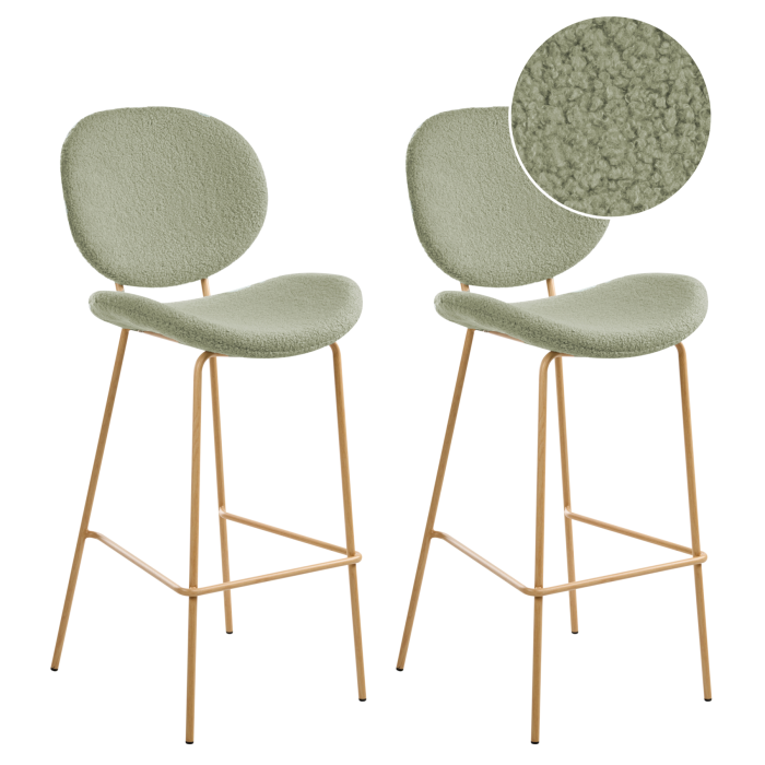 PELLIAN Boucle Fabric Bar Stools Set of 2 - Light Green