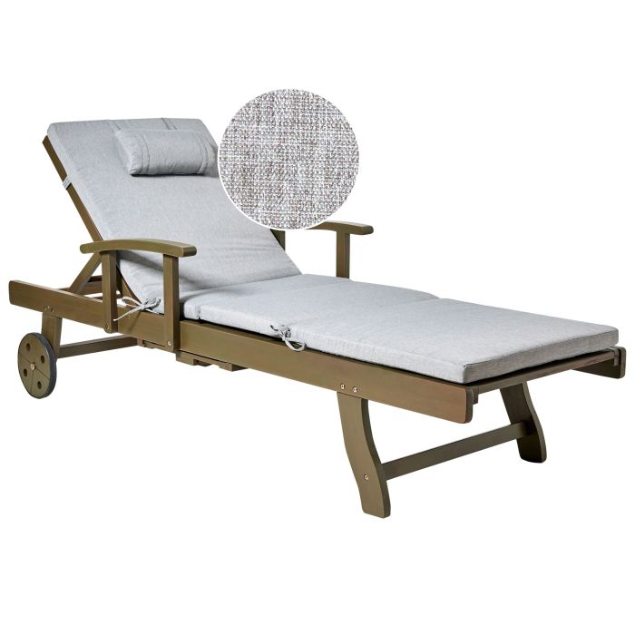 BALSA II Wooden Sun Lounger with Cushion - Grey Melange