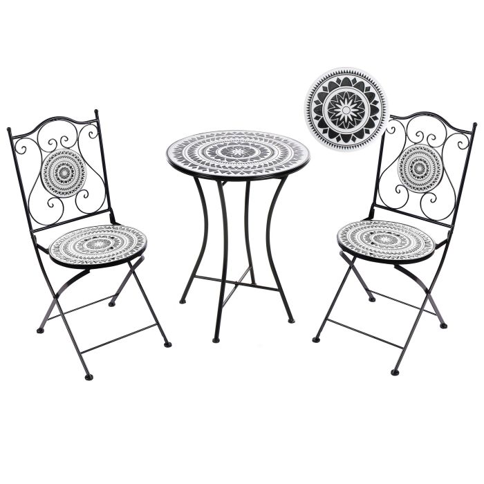 CSMIOO Bistro Set Folding Metal Black/ White