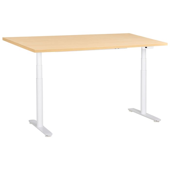 LEYBOURNE Electric Adjustable Standing Office Desk 160 cm - White with Light Oak