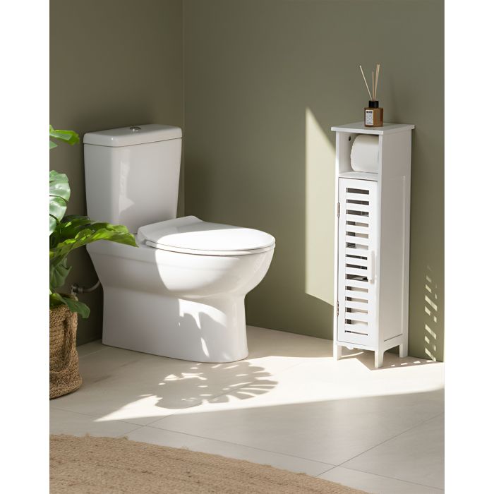 BITUXA Bamboo Wood Toilet Paper Cabinet - White