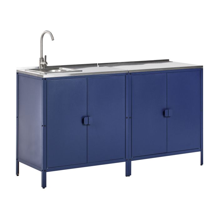 VLIAMA 2 Piece Outdoor Kitchen Set with Sink Metal 2 Cabinet Blue