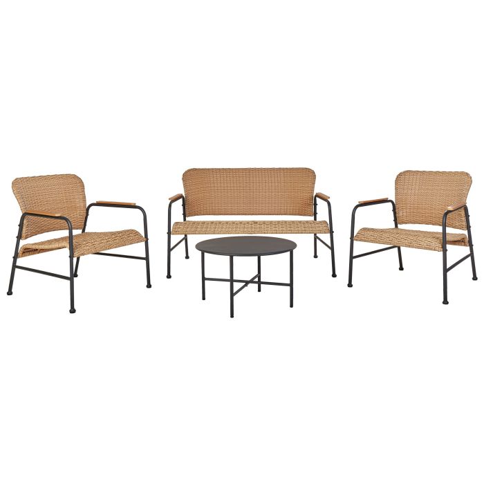 Garden Lounge Set with Table 4 Seater OFANTO PE Rattan Natural