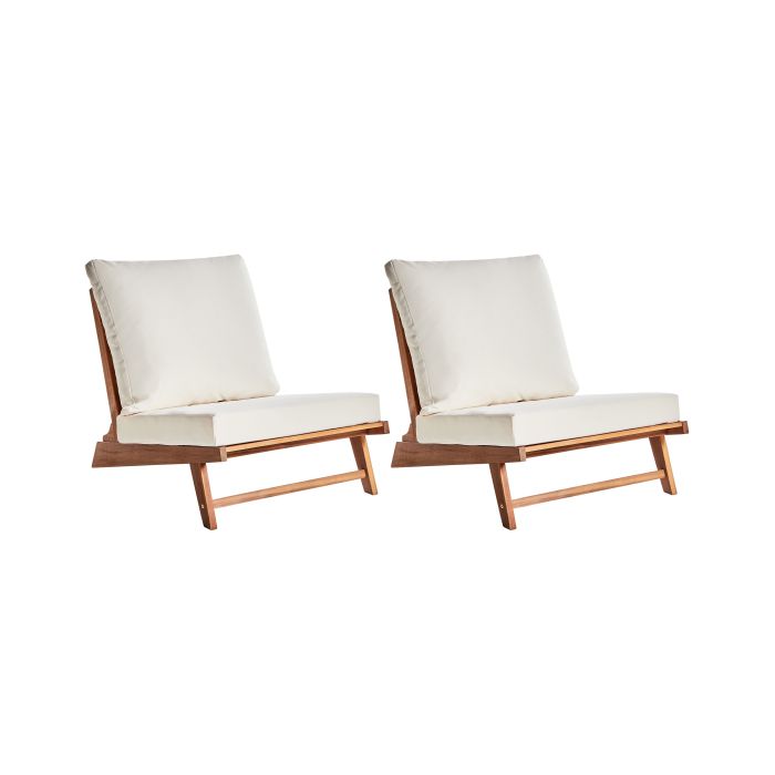 Set of 2 Garden Chairs with Cushions MICCIANO Acacia Wood Off-White