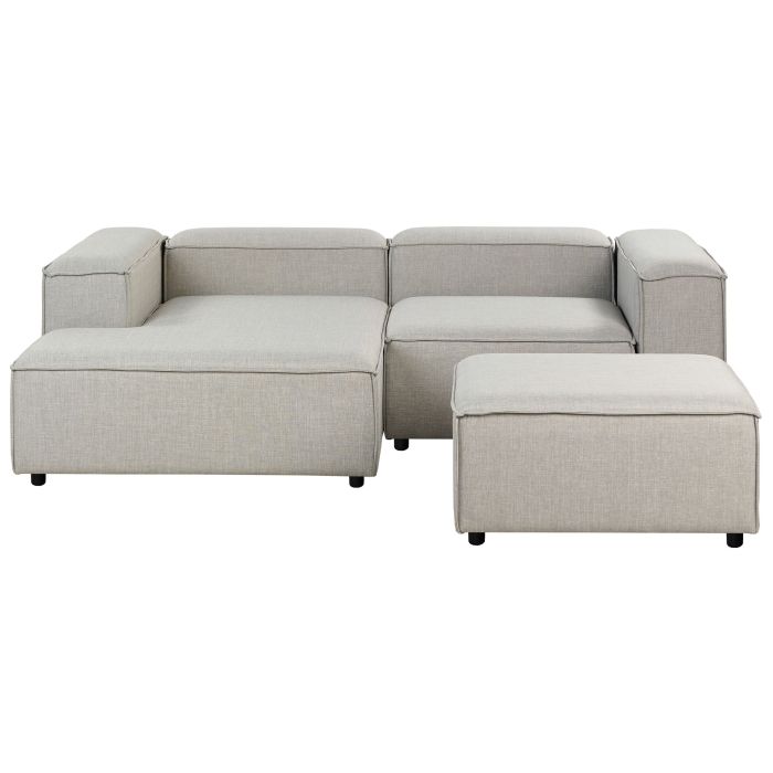Right Hand 3 Seater Modular Fabric Corner Sofa with Ottoman Light Grey ARDAL