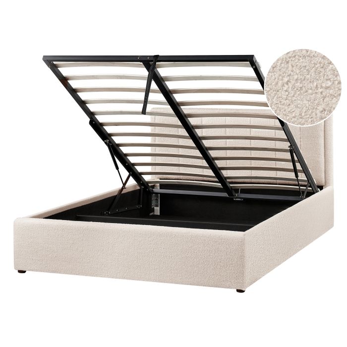 MONTI Ottoman Bedframe Boucle 140 x 200cm EU Double Bed Beige