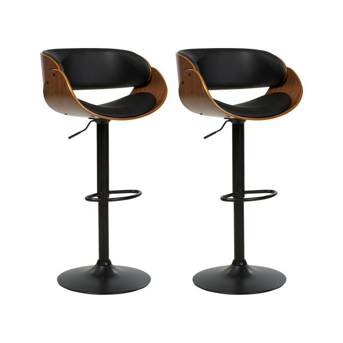 Set of 2 Bar Chairs BAKU II Faux Leather Swivel Black