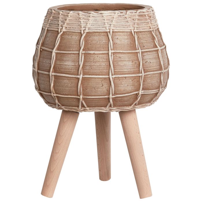 Elevated Plant Pot DARMERA Ceramic 30 cm Light Brown