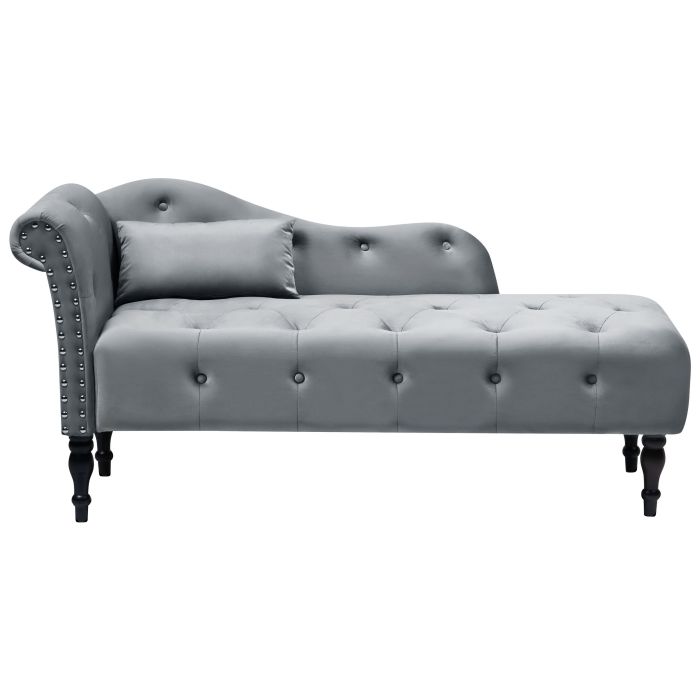 Left Hand Velvet Chaise Lounge Grey IVRY