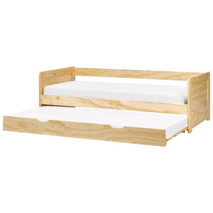 GRETA Trundle Bedframe Wood 90 x 200cm EU Single Bed Light Wood