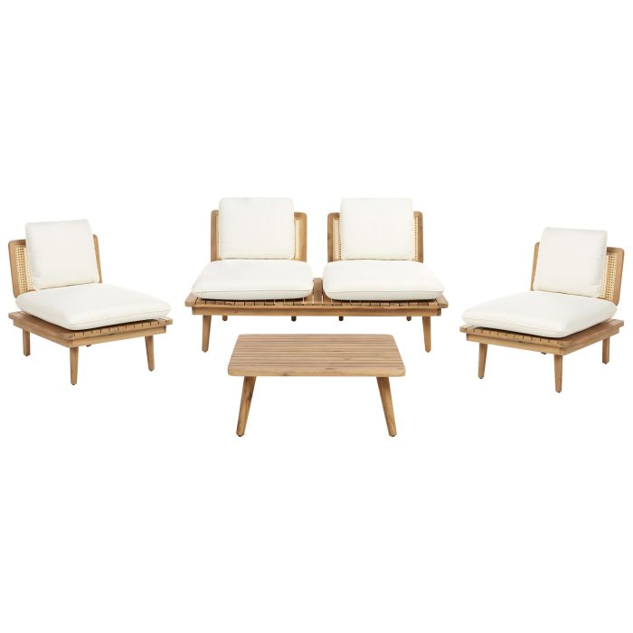 Garden Lounge Set with Table 4 Seater ACCADIA Certified Acacia Wood Light Beige