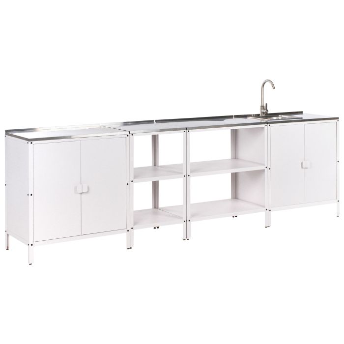 VLIAMA 4 Piece Outdoor Kitchen Set with Sink Metal 2 Cabinet with 2 Open Shelf White