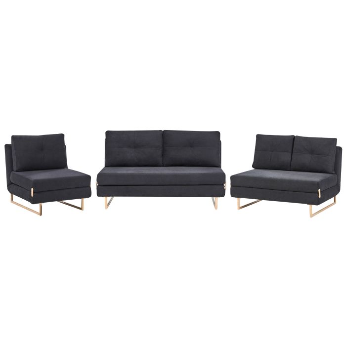 COMDEN Fabric 3 Seater 2 Seater and 1 Seater Sofa Set - Black