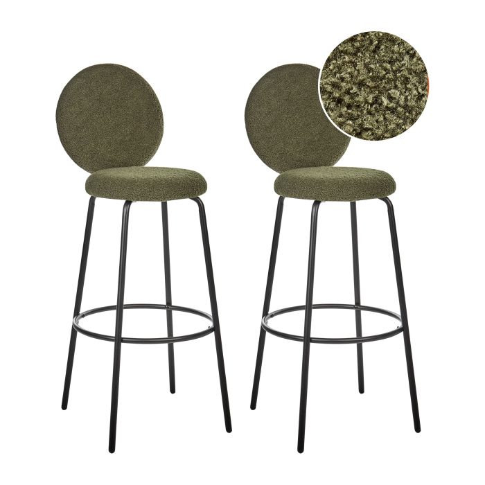 Set of 2 Bar Chairs EMERY Boucle Dark Green
