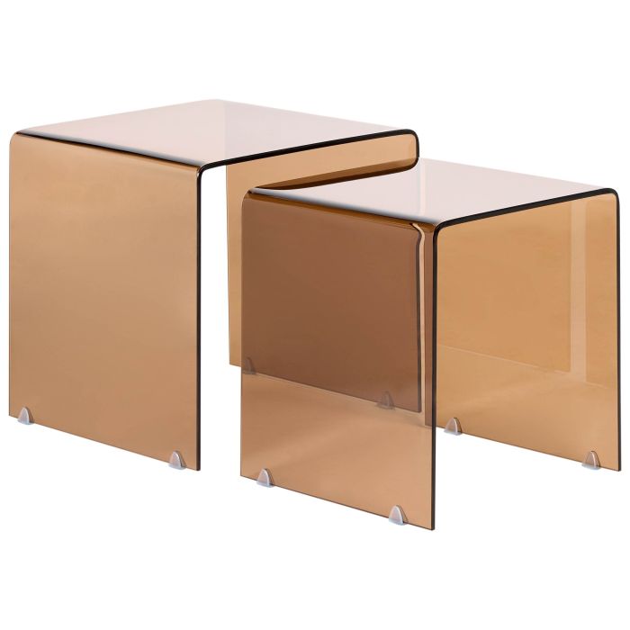 KENLADL Tempered Glass Side Tables Set of 2 - Brown