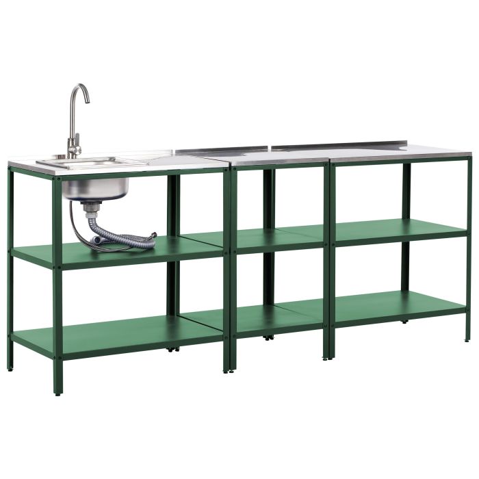 VLIAMA 3 Piece Outdoor Kitchen Set with Sink Metal 3 Open Shelf Green