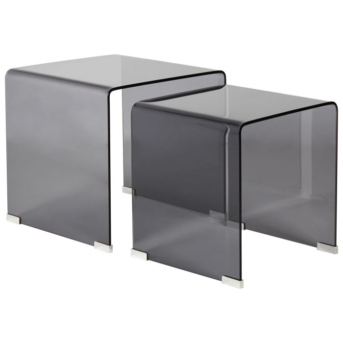 Set of 2 Glass Side Tables Black KENDALL