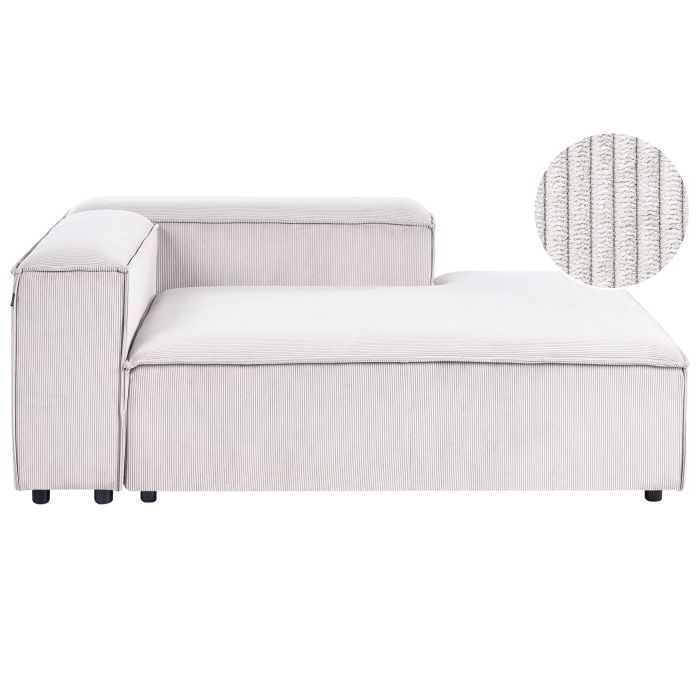 TROMSO Corduroy Fabric Left-Hand Chaise Lounge - White