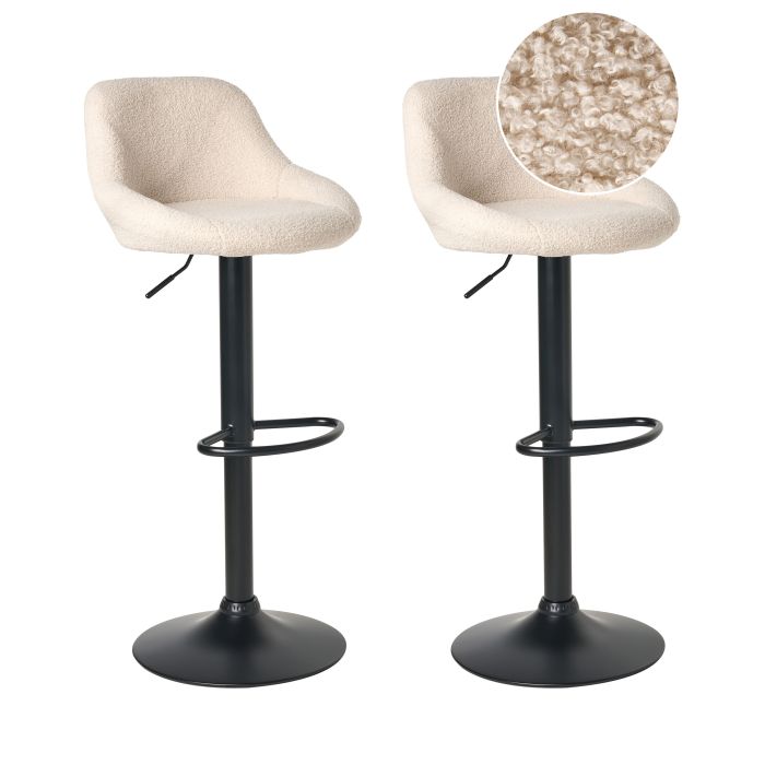 GATCOMBE Boucle Fabric Swivel Bar Stools Set of 2 - Light Beige