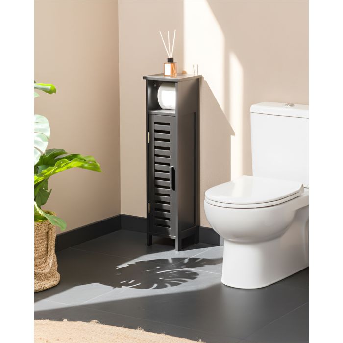BITUXA Bamboo Wood Toilet Paper Cabinet - Black